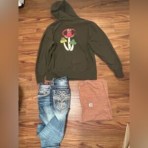 $70. No longer have these pants, still both hoodies and the t shirt though.